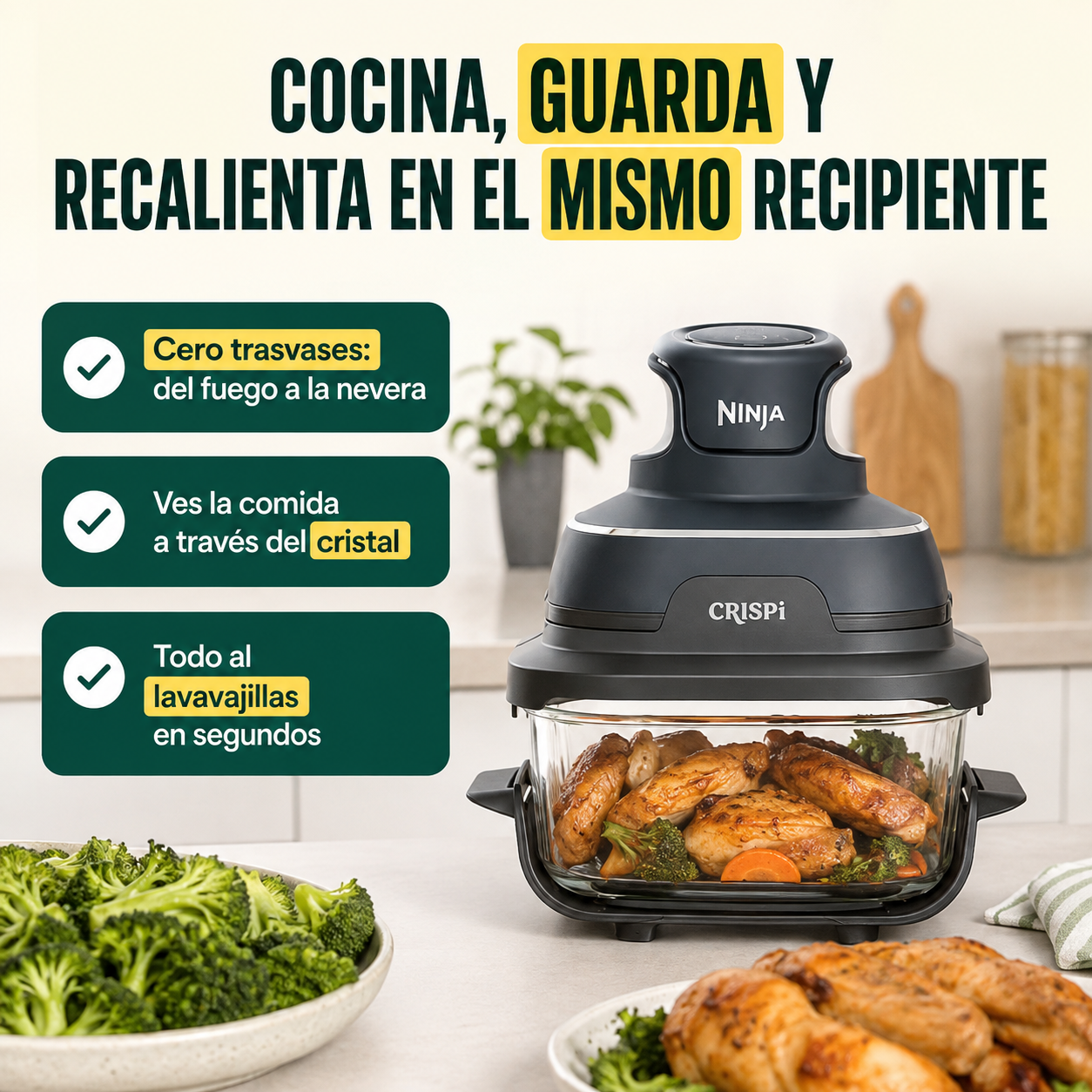 Ninja CRISPi – La freidora de aire de cristal que cocina, guarda y recalienta en el mismo recipiente