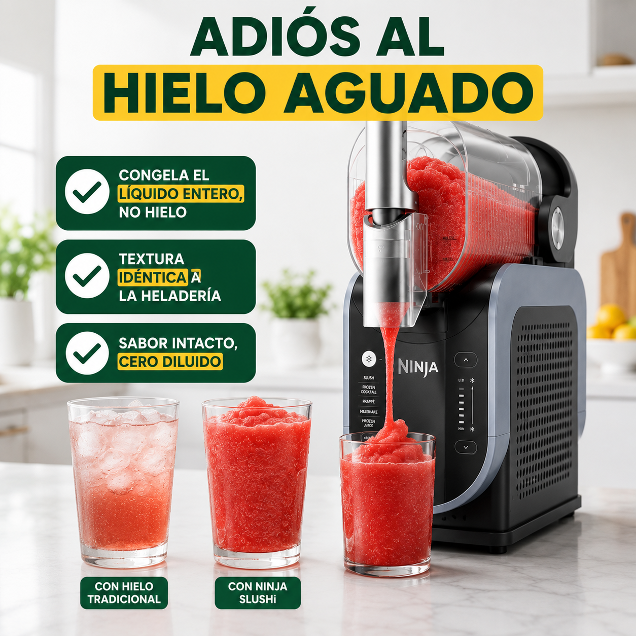Granizado de verdad. No agua sucia con grumos de hielo.