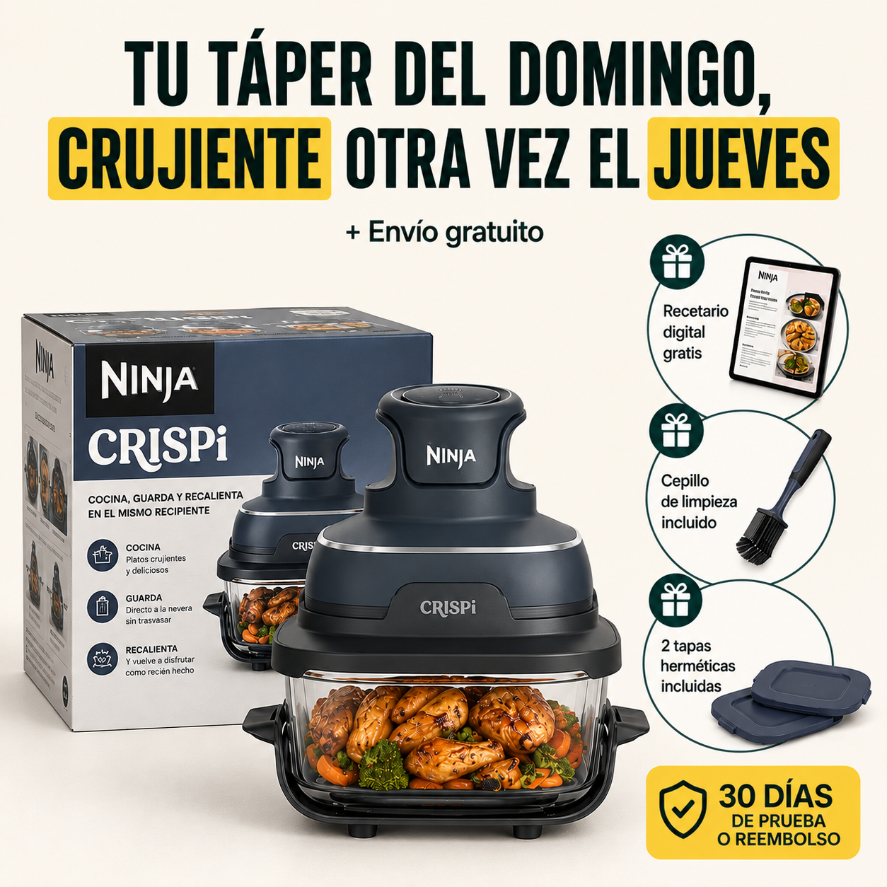 Ninja CRISPi – La freidora de aire de cristal que cocina, guarda y recalienta en el mismo recipiente
