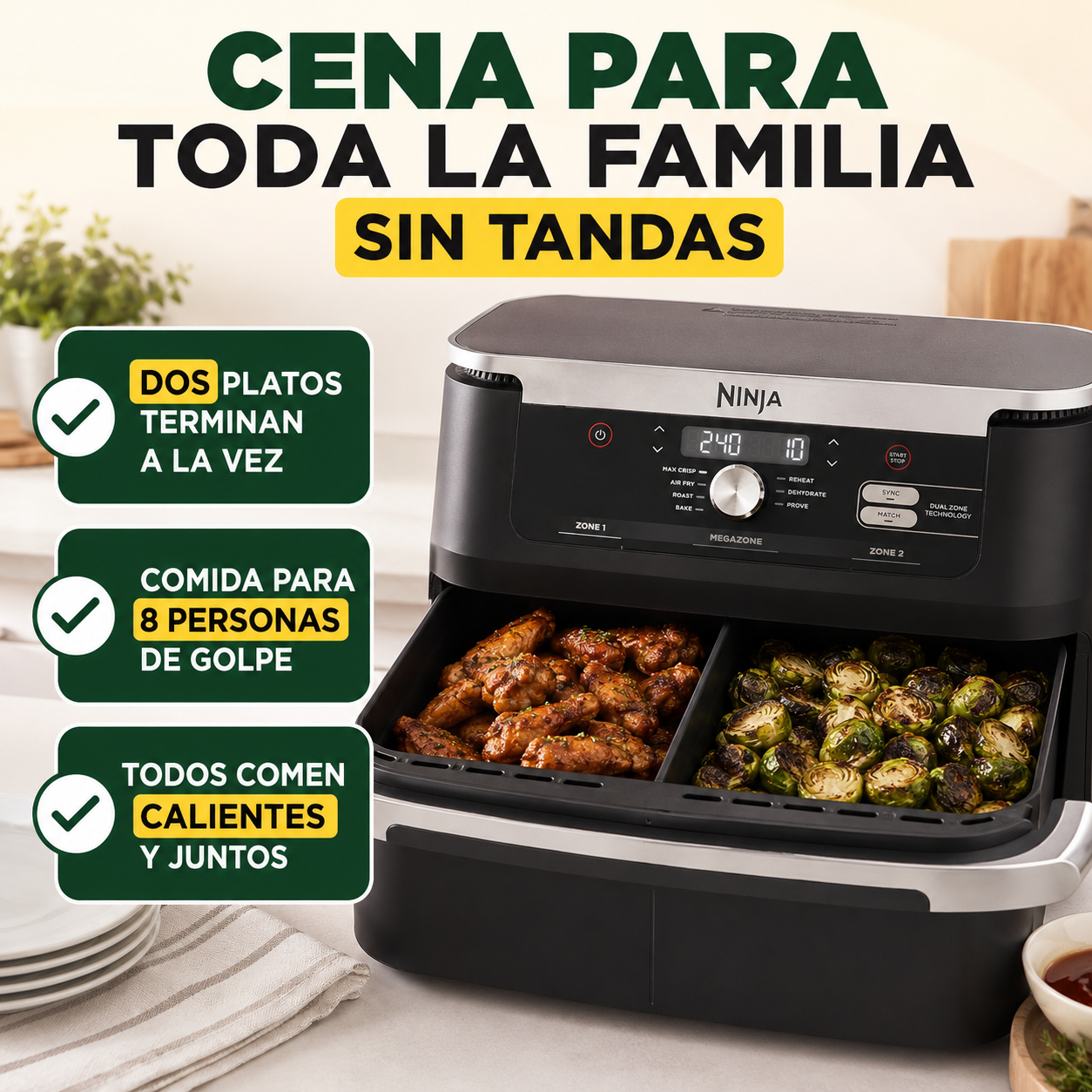 Freidora de Aire Doble Ninja FlexDrawer 10,4 L – Cocina Para Toda la Familia Sin Tandas