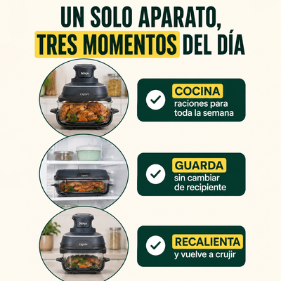 Ninja CRISPi – La freidora de aire de cristal que cocina, guarda y recalienta en el mismo recipiente