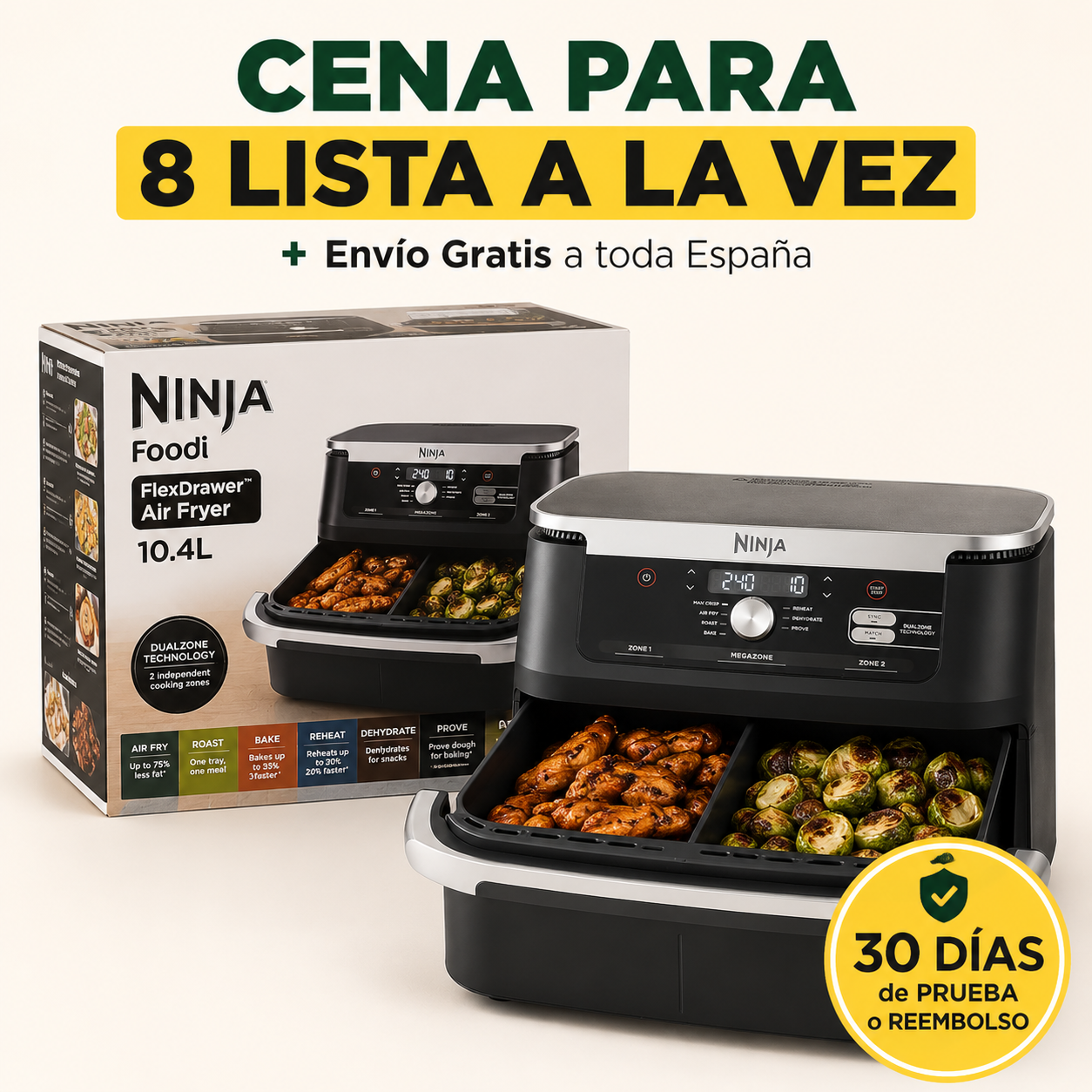 Freidora de Aire Doble Ninja FlexDrawer 10,4 L – Cocina Para Toda la Familia Sin Tandas